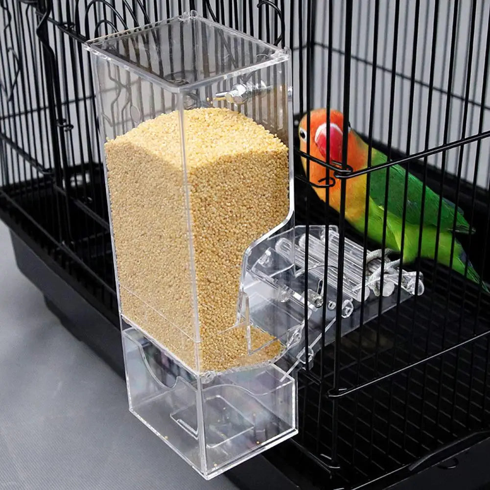 Automatic Bird Feeder Acrylic Parrot Seed Food Container
