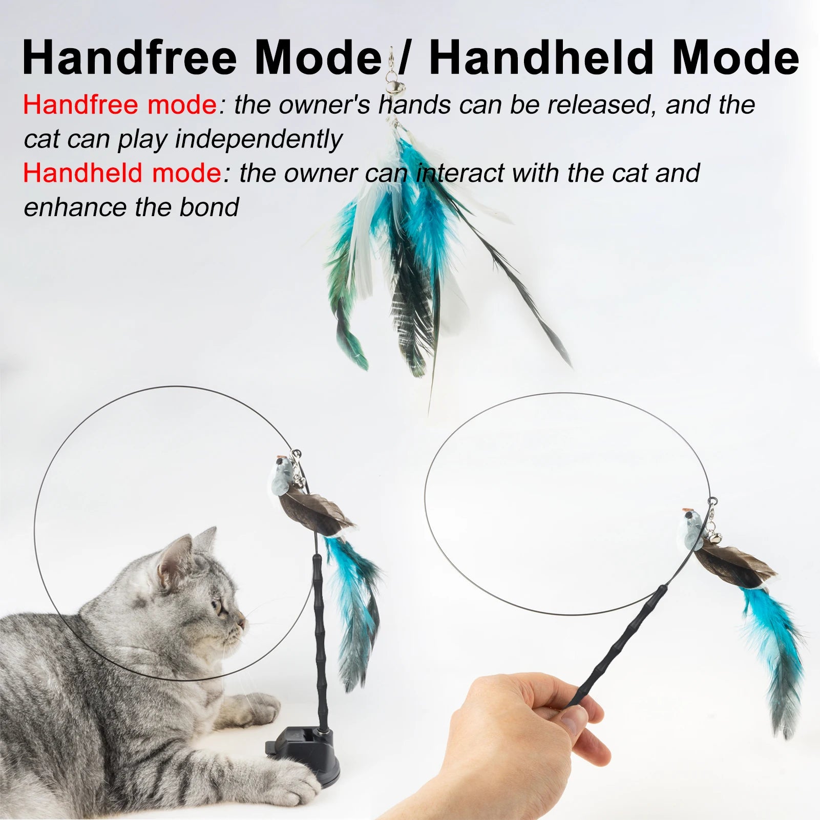Feather Cat Wand with Bell Powerful Suction Cup