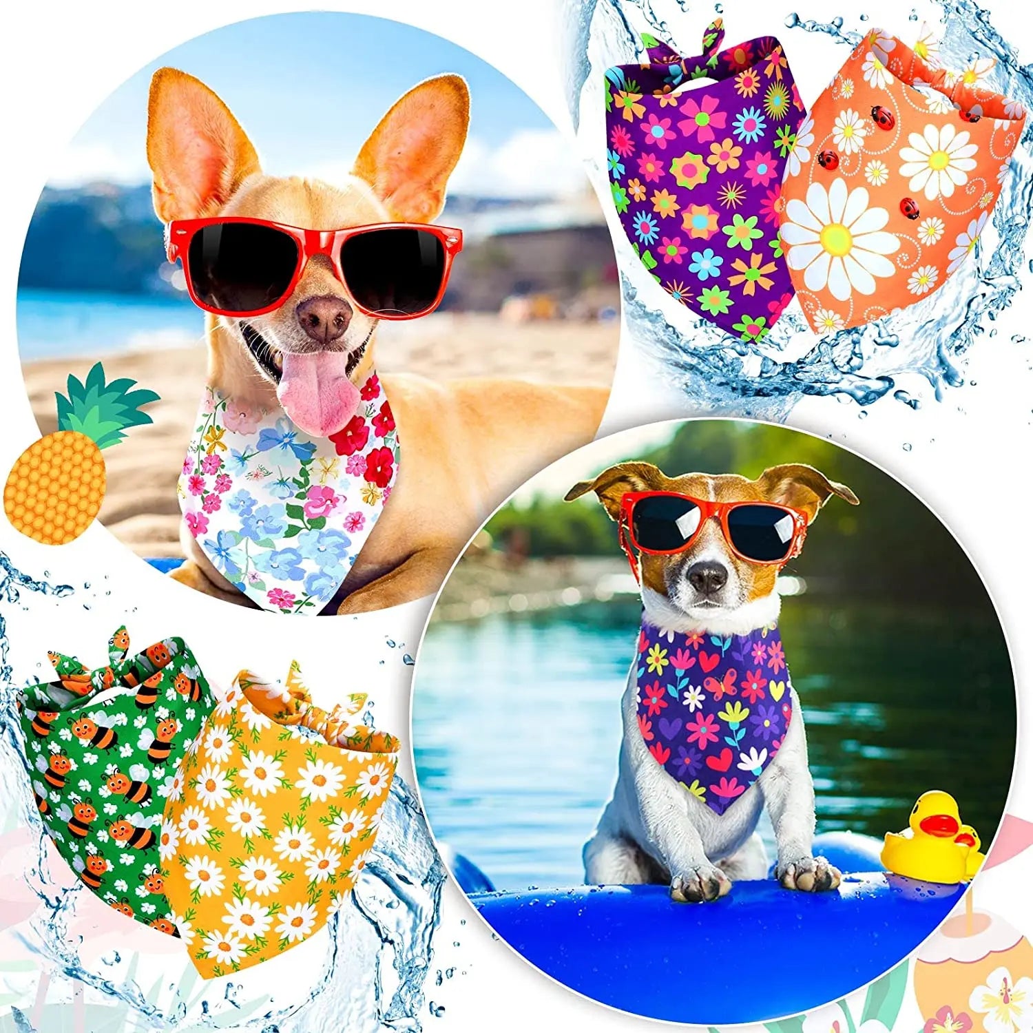 Flower Floral Dog Bandanas Spring Bee Polyester Triangle Dog Scarf